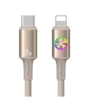 Дата кабель Usams US-SJ753 With Colorful Light Huan Ser. Type-C to Lightning 30W (1.2m) Desert Titanium