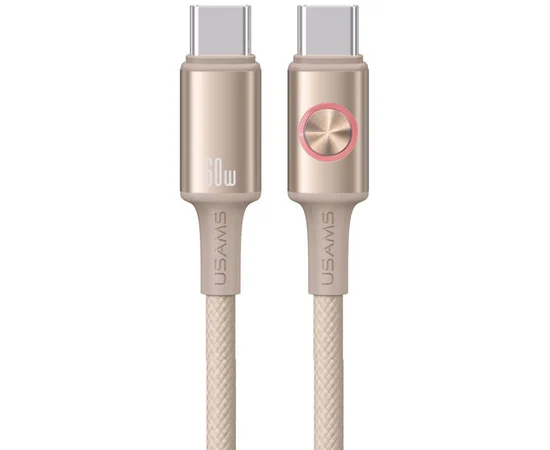 Дата кабель Usams US-SJ752 With Colorful Light Huan Ser. Type-C to Type-C 60W (1.2m) Desert Titanium