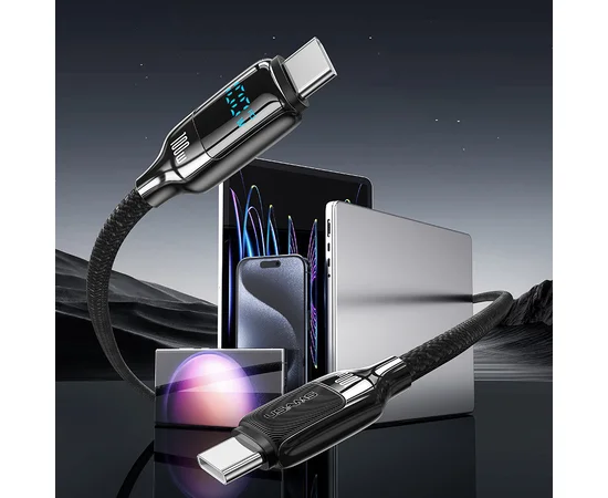 Дата кабель Usams US-SJ742 Digital Display HX Ser. Type-C to Type-C 100W (1.2m) Tarnish