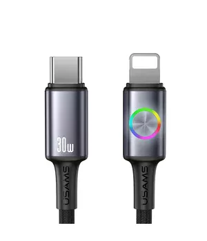 Дата кабель Usams US-SJ753 With Colorful Light Huan Ser. Type-C to Lightning 30W (1.2m) Tarnish