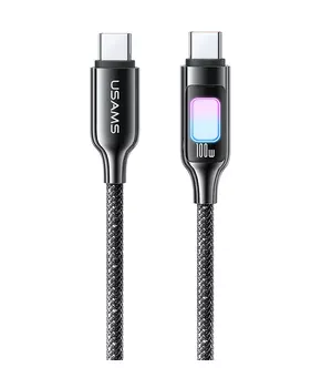 Дата кабель Usams US-SJ750 With Colorful Light TC Ser. Type-C to Type-C 100W (1.2m) Tarnish