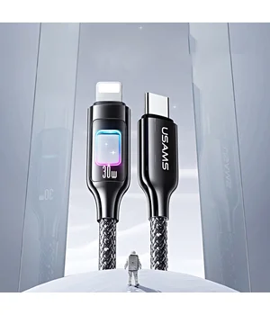 Дата кабель Usams US-SJ749 With Colorful Light TC Ser. Type-C to Lightning 30W (1.2m) Tarnish
