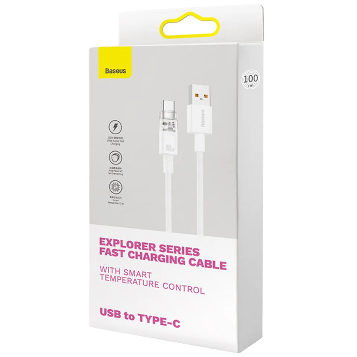Дата кабель Baseus Explorer USB to Type-C 100W with Smart Temperature Control (1m) (CATS01040) White