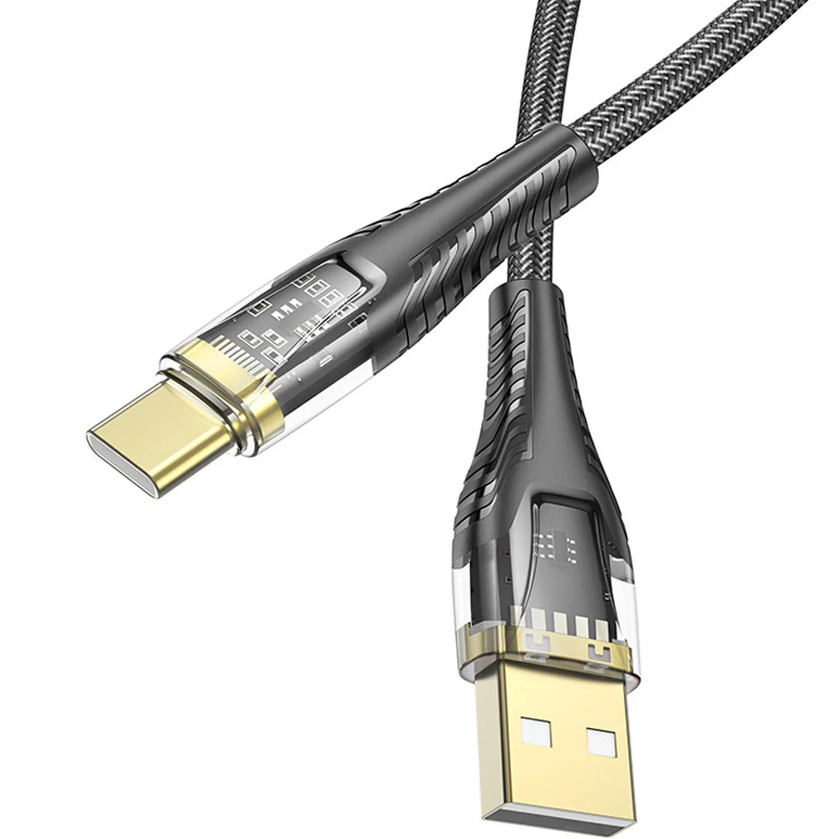 Дата кабель Hoco U121 Gold standard Transparent Discovery Edition USB to Type-C (1.2m) Black