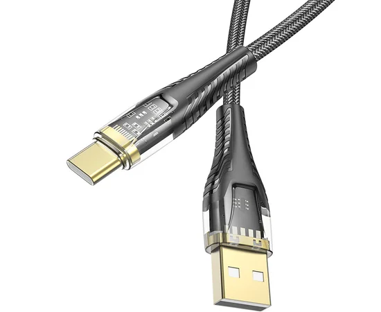 Дата кабель Hoco U121 Gold standart Transparent Discovery Edition USB to Type-C (1.2m) Black