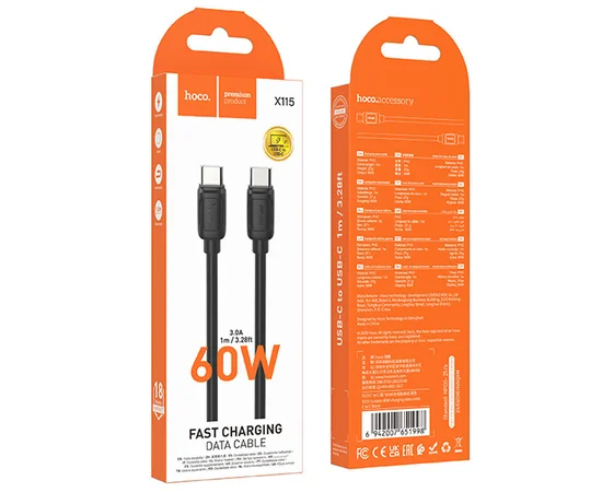 Дата кабель Hoco X115 Surpass Type-C to Type-C 60W (1m) Black