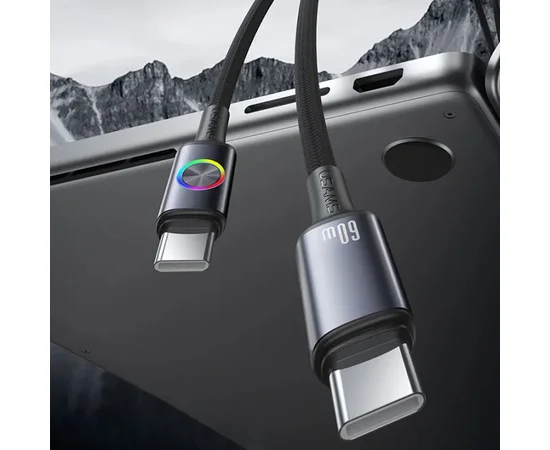 Дата кабель Usams US-SJ752 With Colorful Light Huan Ser. Type-C to Type-C 60W (1.2m) Tarnish