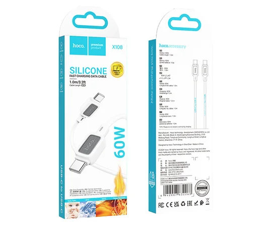 Дата кабель Hoco X108 Benefit 60W Type-C to Type-C (1m) White
