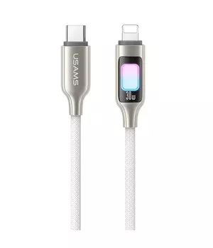 Дата кабель Usams US-SJ749 With Colorful Light TC Ser. Type-C to Lightning 30W (1.2m) Titanium