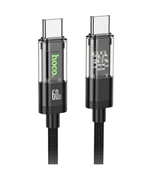 Дата кабель Hoco U116 Transparent Discovery Edition 60W Type-C to Type-C (1.2m) Black