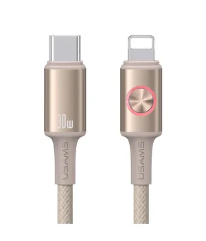 Дата кабель Usams US-SJ753 With Colorful Light Huan Ser. Type-C to Lightning 30W (1.2m) Desert Titanium