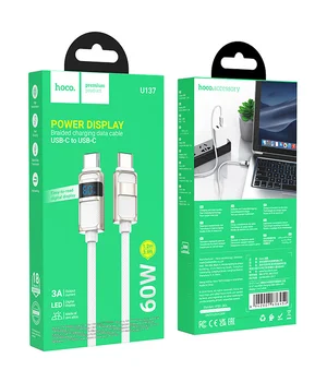 Дата кабель Hoco U137 Line with display Type-C to Type-C 60W (1.2m) White