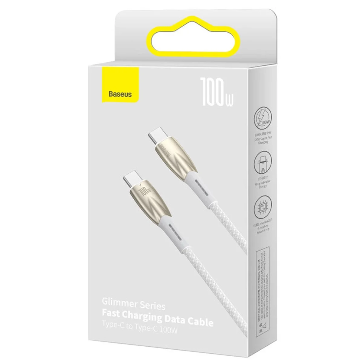 Дата кабель Baseus Glimmer Series Fast Charging Type-C to Type-C 100W 1m (CADH00070) White