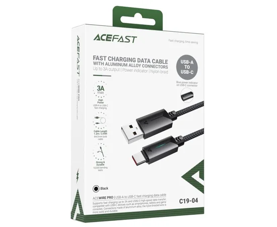 Дата кабель Acefast C19-04 USB-Type-C 3A (1.2m) Black