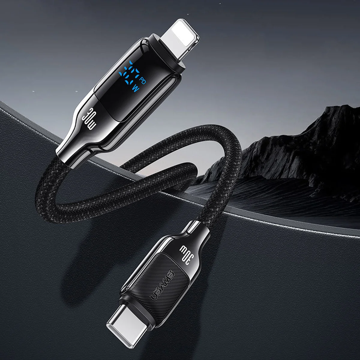 Дата кабель Usams US-SJ741 Digital Display HX Ser. Type-C to Lightning 30W (1.2m) Tarnish