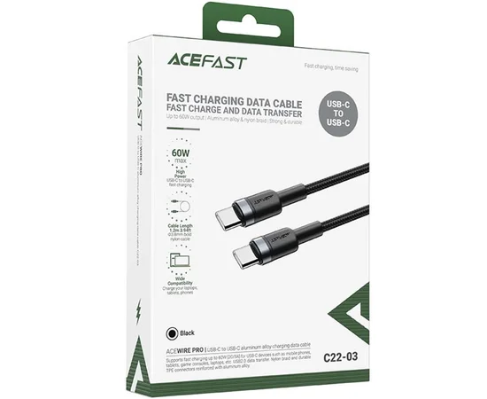 Дата кабель Acefast C22-03 Type-C to Type-C 60W (1.2m) Black