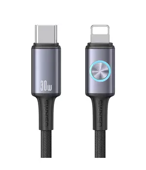 Дата кабель Usams US-SJ753 With Colorful Light Huan Ser. Type-C to Lightning 30W (1.2m) Tarnish