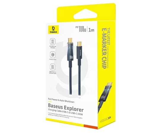 Дата кабель Baseus Explorer with Auto Shutdown Type-C to Type-C 100W (1m) (P103197031) Cluster Black