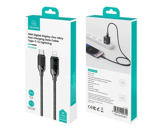 Дата кабель Usams US-SJ741 Digital Display HX Ser. Type-C to Lightning 30W (1.2m) Tarnish