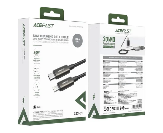 Дата кабель Acefast C23-01 Type-C to Lightning 30W (1.2m) Black