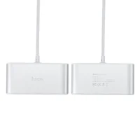 АЗП з перехідником прикурювача Hoco Z13 (3 порту + 2USB / 2.1A + LCD) Сталевий