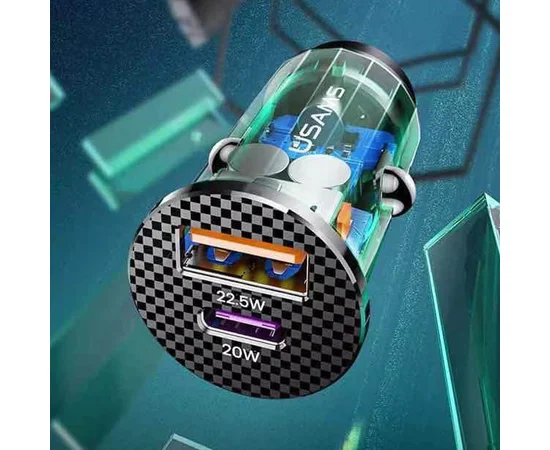 АЗУ Usams US-CC122 C23 36W Super Si (2USB/36W) Прозрачный / Синий