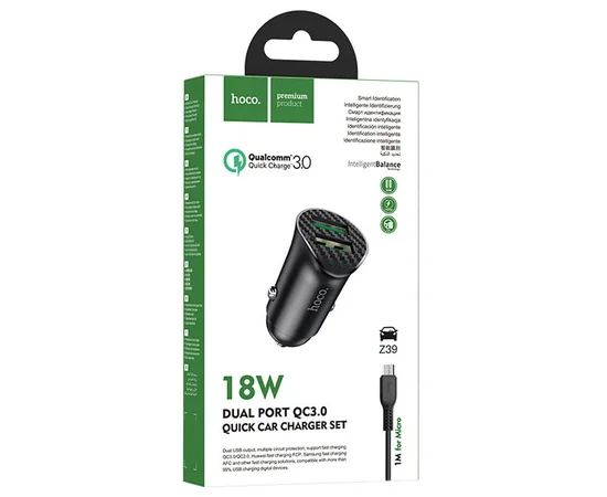 АЗУ Hoco Z39 QC3.0 (2USB) + MicroUSB Черный