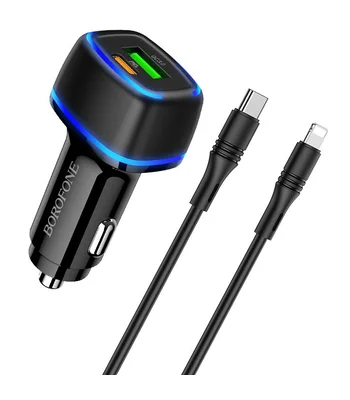 АЗУ Borofone BZ14A PD20W+QC3.0 (1Type-C/1USB/3A) + Type-C to Lightning Черный