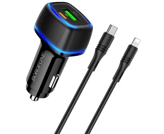 АЗУ Borofone BZ14A PD20W+QC3.0 (1Type-C/1USB/3A) + Type-C to Lightning Черный