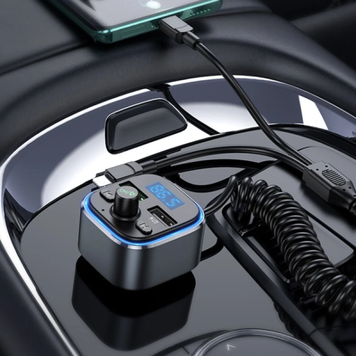 АЗУ FM модулятор Hoco E74 Energy QC3.0 2in1 with cable Metal gray