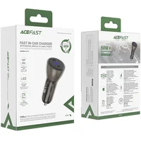 АЗУ Acefast B10 metal car charger 60W (USB-C + USB-C) with digital display Black