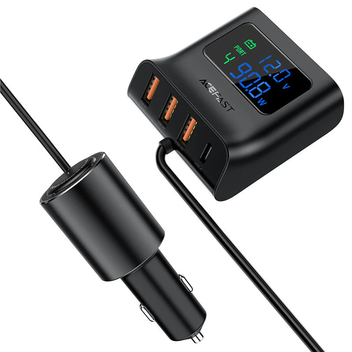 АЗУ Acefast B8 digital display car HUB charger Black