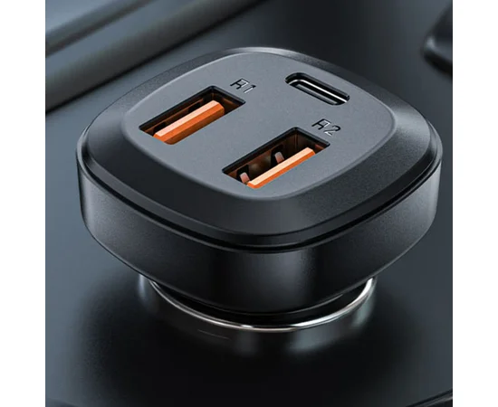 АЗУ Acefast B9 66W (2USB-A+USB-C) three port metal car charger Black
