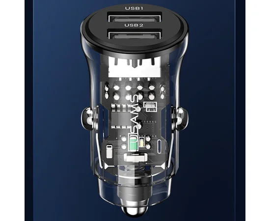 АЗУ Usams US-CC162 C31 2 Ports A+A Transparent black