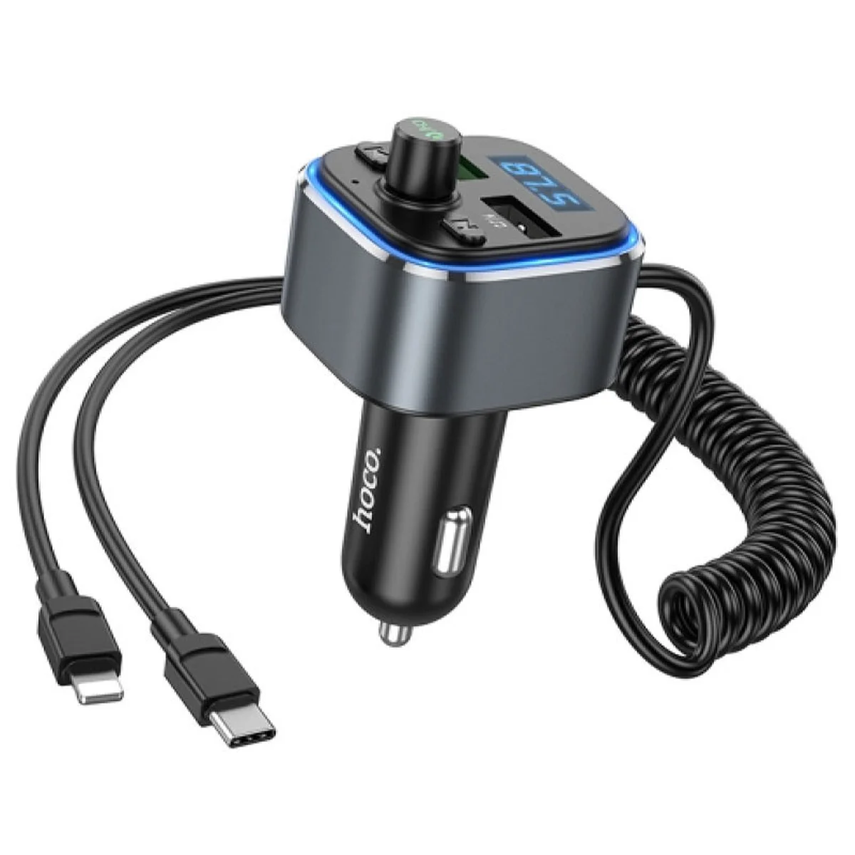 АЗУ FM модулятор Hoco E74 Energy QC3.0 2in1 with cable Metal gray