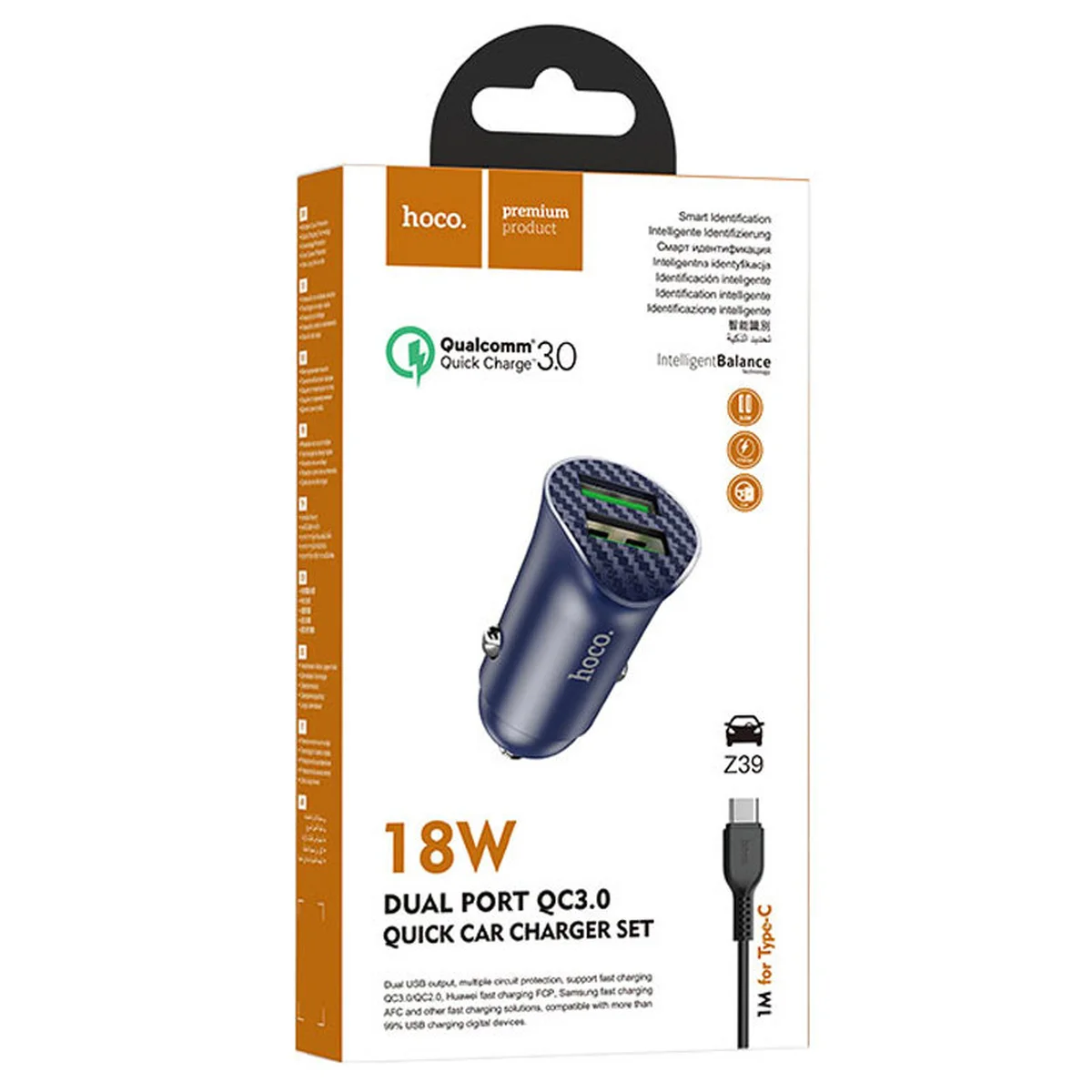 АЗП Hoco Z39 QC3.0 (2USB) + Type-C Синій