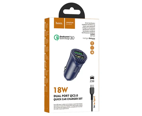 АЗУ Hoco Z39 QC3.0 (2USB) + Type-C Синий