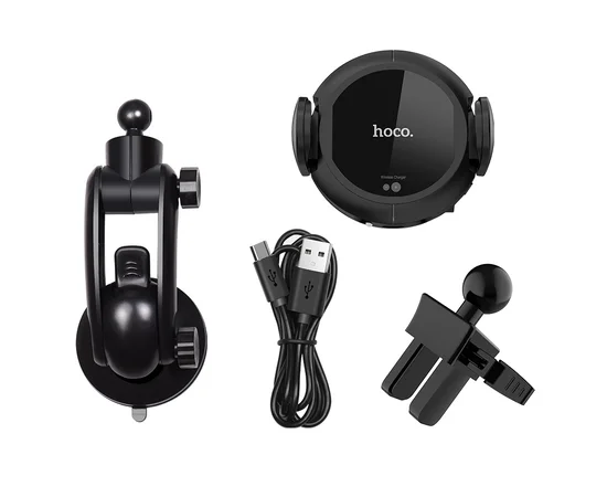 Автодержатель Hoco CA35 Plus с автозахватом и беспроводной зарядкой Черный