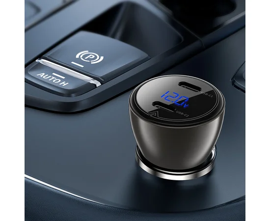 АЗУ Acefast B10 metal car charger 60W (USB-C + USB-C) with digital display Black