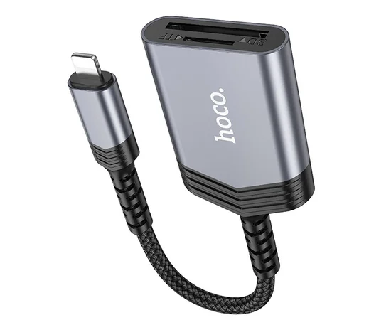 Картридер Hoco UA25 2in1 Lightning Metal gray