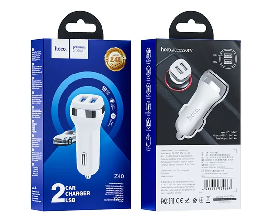 АЗУ Hoco Z40 (2USB 2.4A) Белый