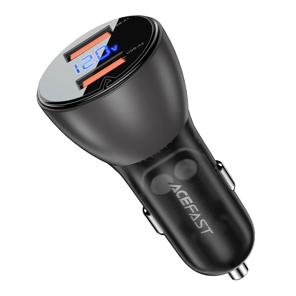 АЗУ Acefast B7 metal car charger 45W (USB-A + USB-A) with digital display Transparent black