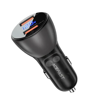 АЗУ Acefast B7 metal car charger 45W (USB-A + USB-A) with digital display Transparent black