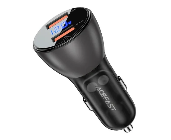 АЗУ Acefast B7 metal car charger 45W (USB-A + USB-A) with digital display Transparent black