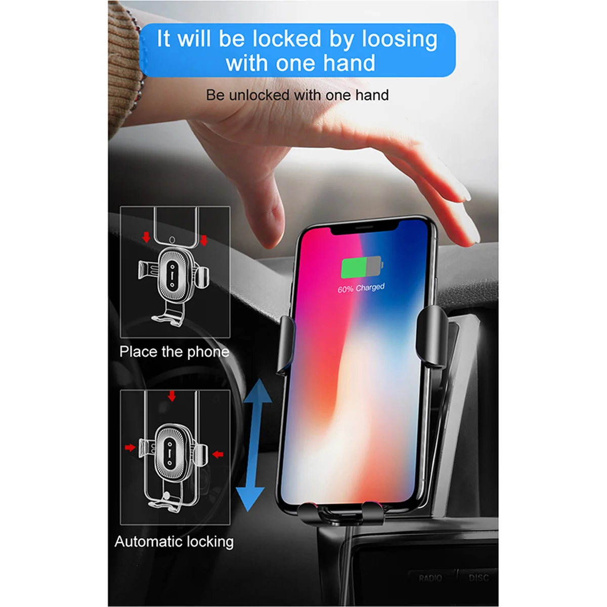 Автотримач із БЗУ Baseus Gravity Wireless Air Vent Чорний