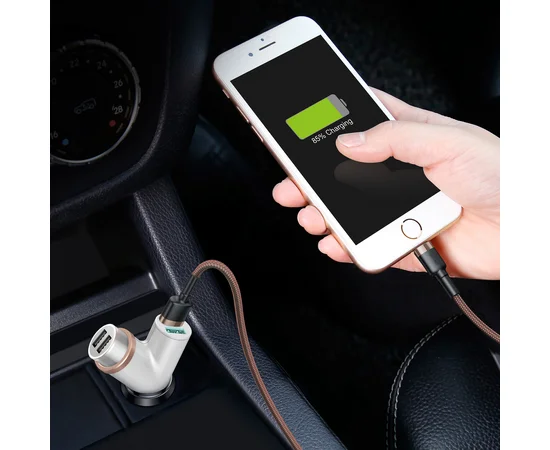 АЗУ Baseus Y-Type USB + Прикуриватель 3.4A 2USB Белый