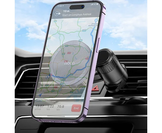 Автодержатель Hoco H23 Alma metal ring magnetic (air outlet) Black / Metal gray