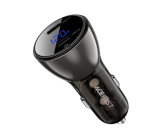 АЗУ Acefast B10 metal car charger 60W (USB-C + USB-C) with digital display Black