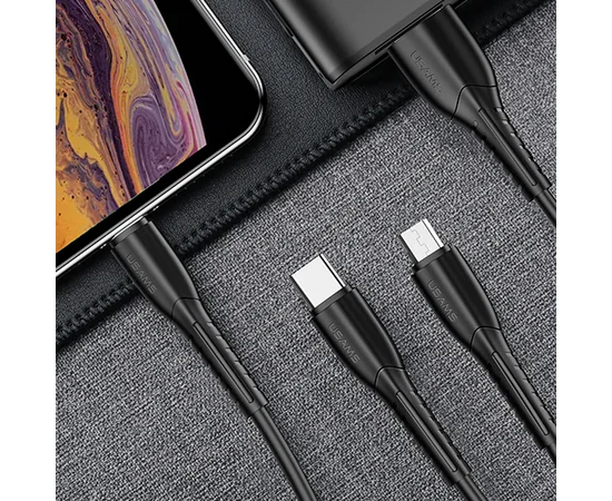Комплект USAMS U35 3IN1 Charging Cable 1M +C13 2.1A Dual USB Car Charger Черный