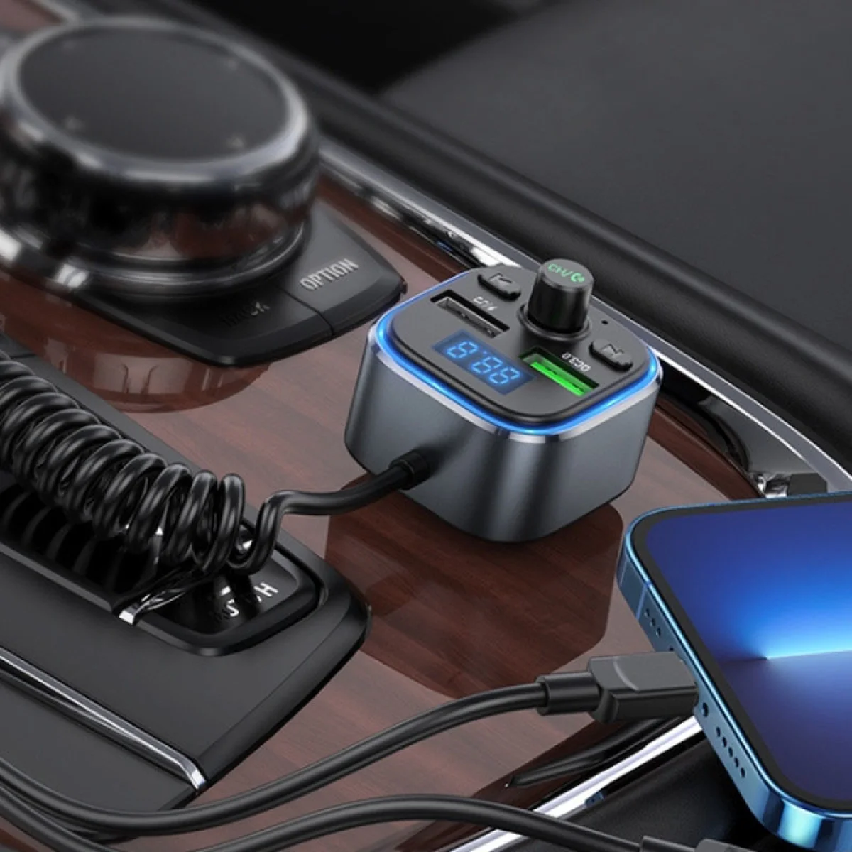 АЗУ FM модулятор Hoco E74 Energy QC3.0 2in1 with cable Metal gray